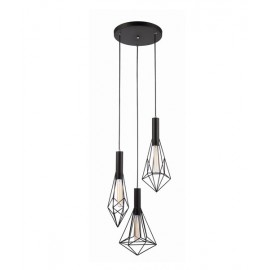 CLA-Blackband: Black Iron Cage Pendant Lights-Diamond Bar Base/Cage Varied Rnd Base